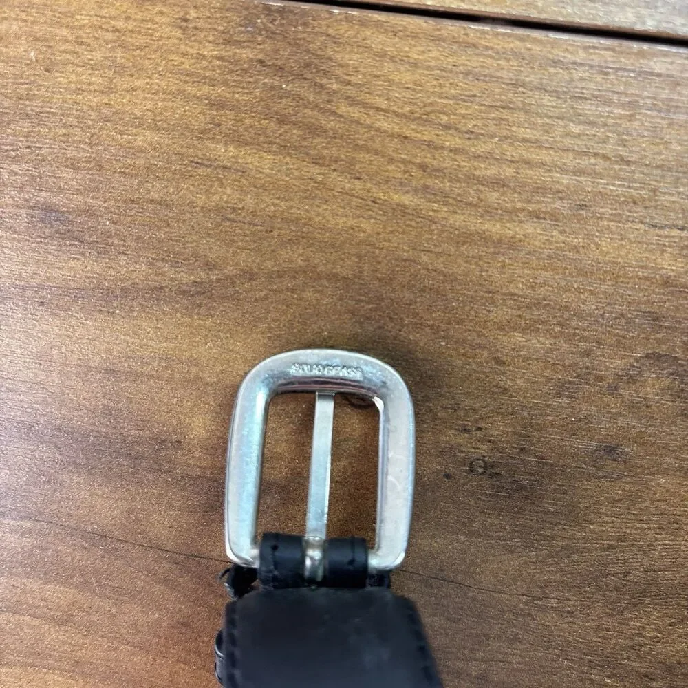 VTG CABELA'S Leather Ranger Belt Sz 42 Leather Smooth Black Brass Buckle Flaw